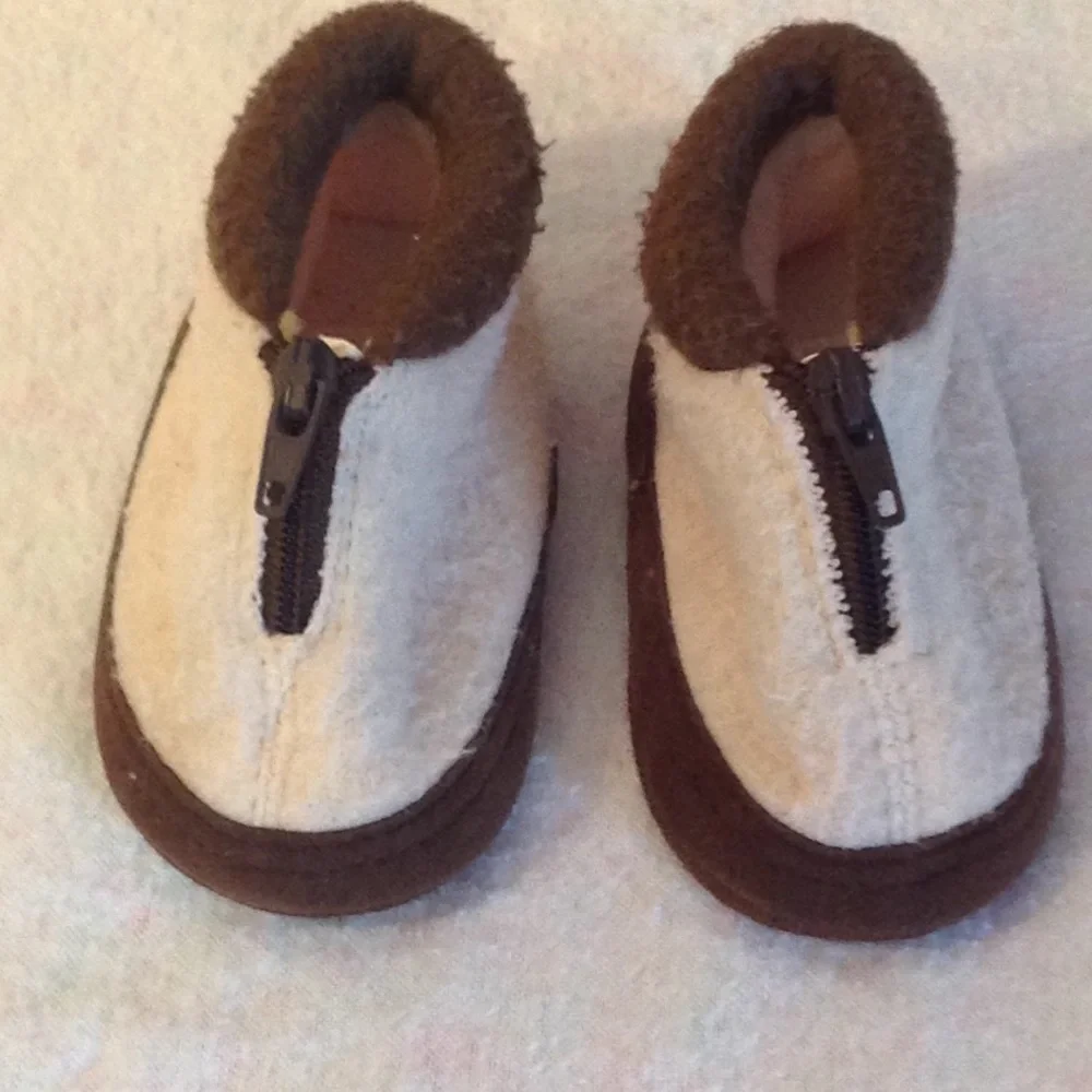 GOLD BUG baby boots  infants sz S  zipper top boots  cream and brown - Picture 3 of 4